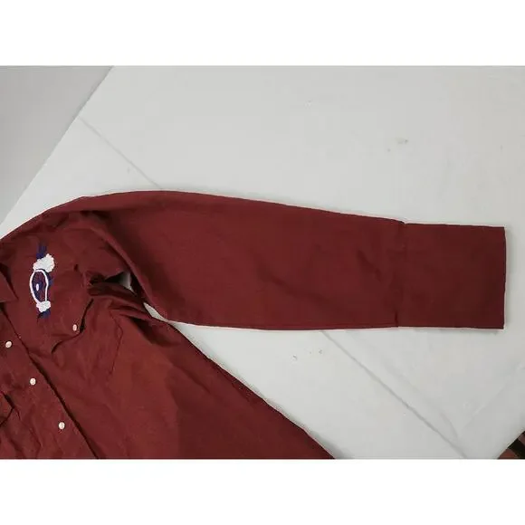 Vintage Men’s Medium Chute Red Maroon Western Pearl Snap Embroidered Wagon Shirt - Picture 6 of 15